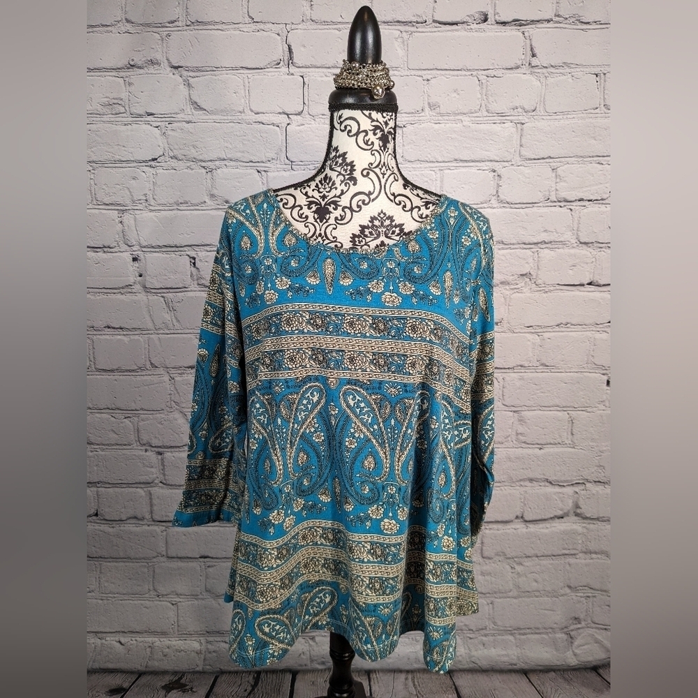 Veranee women's long sleeve stretch knit paisley print popover top size 2x BBIN